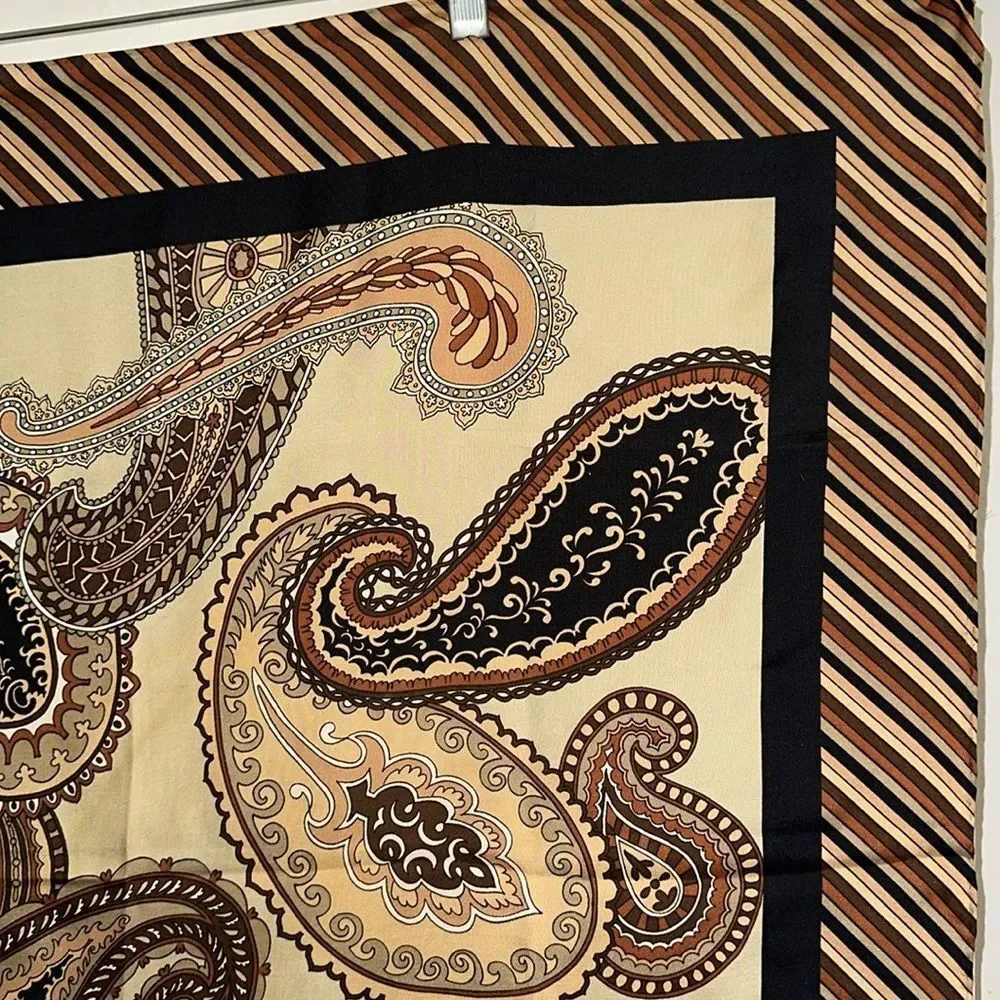 Vintage Bill Blass Brown, Tan, Rust & Cream Paisley Very Large Silk‎ Scarf